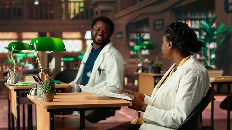 African business colleagues working in a library — an article about cost to build a school app in Nigeria