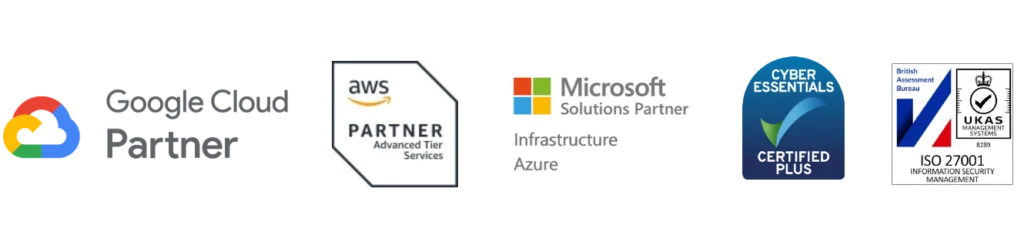 Google Cloud Partner, Microsoft and AWS partner badges