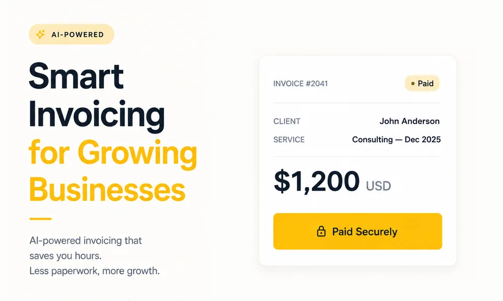Invoice created, sent and paid securely in USD
